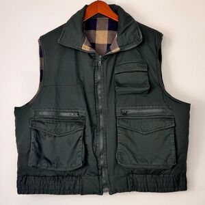 Woodland Reversible Vest Men XL Green Plaid Cotton Utility Gorpcore Puffer